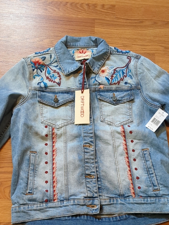 DRIFTWOOD Jackets & Blazers - Driftwood Jeans Embroidered Floral Light-Wash Denim Trucker Jacket